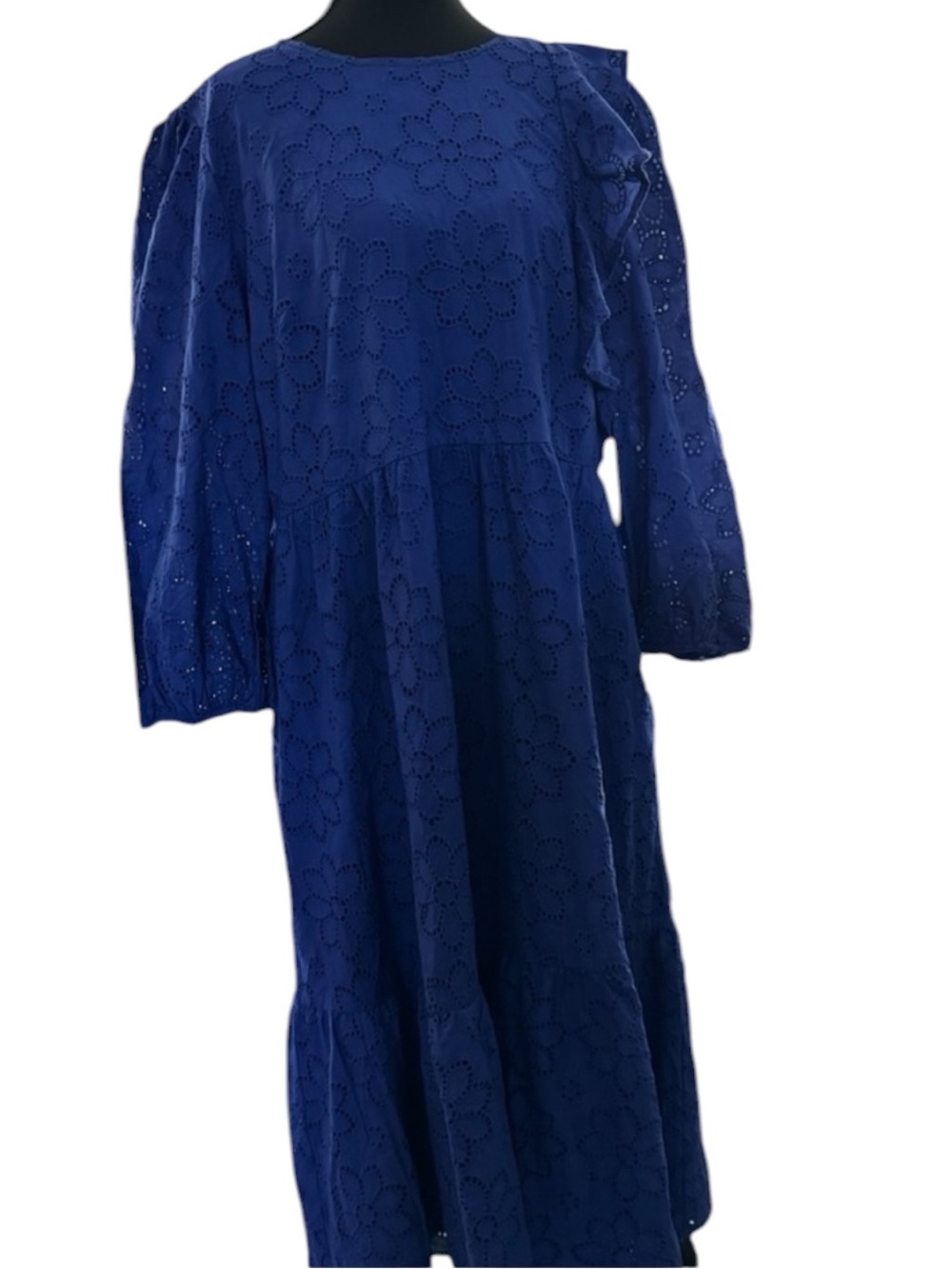 New with Tags Nordstrom Royal Blue Floral Cotton Eyelet XXL Long Sleeve Dress 🌸